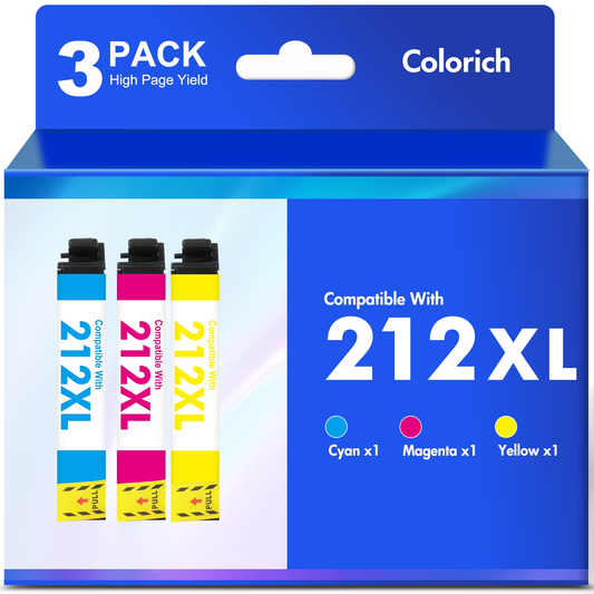 3-Pack 212XL Ink Cartridges Compatible for Epson 212 212XL Printer Ink for WorkForce WF-2850 WF-2830 Expression Home XP-4100 XP-4105 ( Cyan, Magenta, Yellow)