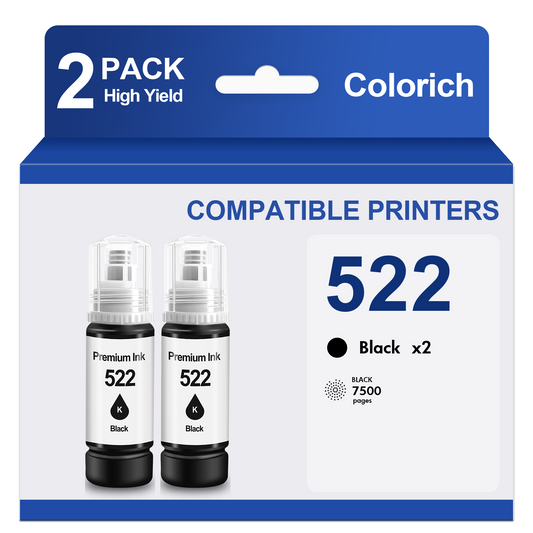 522 Ink Refill Bottles Compatible for Epson Ink 522 for EcoTank Printers ET-2800 ET-2400 ET-2720 ET-2803 ET-2840 ET-4700 ET-4800 ET-4810 (2 Pack)