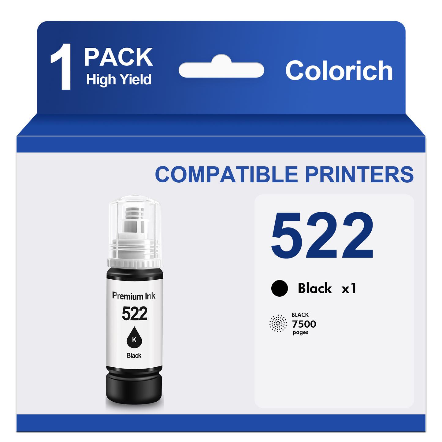 522 Ink Refill Bottles Compatible for Epson 522 Black Ink for EcoTank Printers ET-2800 ET-2400 ET-2720 ET-2803 ET-2840 ET-4700 ET-4800 ET-4810 (1-Black)