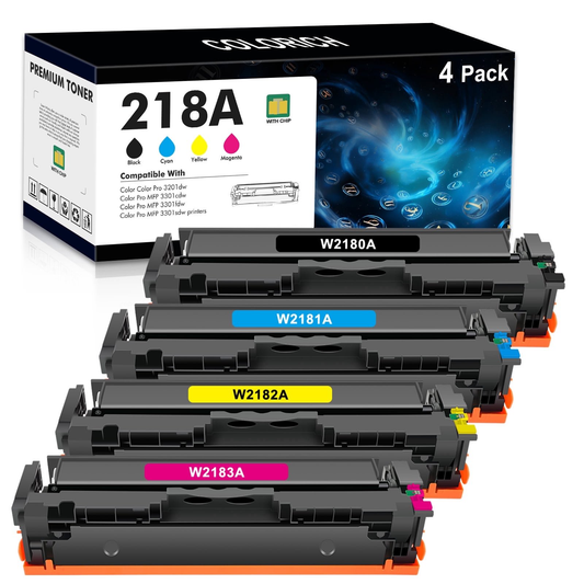 218A Toner Cartridges 4 Pack With Chip Compatible for HP 218A W2180A 218X W2180X 218 3301fdw Color Laserjet Pro MFP 3301fdw 3301cdw 3201dw 3301sdw 3301 3201 Series Printer High Yield Ink