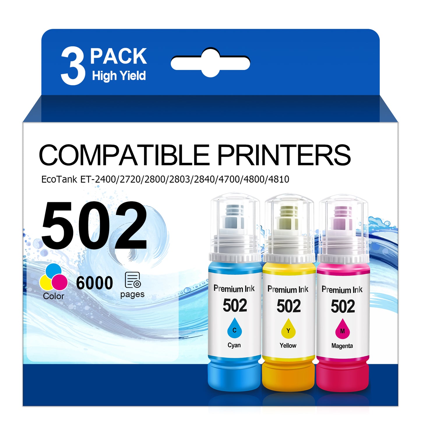 Ink Refill Bottles Compatible for 502 Ink Bottle Fit for Epson ET-2700/2750/3700/3750/4750/15000/ST-2000/3000/4000 Printers£¬3 Bottle