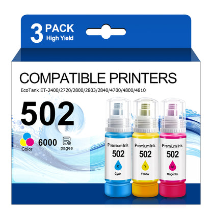 Ink Refill Bottles Compatible for 502 Ink Bottle Fit for Epson ET-2700/2750/3700/3750/4750/15000/ST-2000/3000/4000 Printers£¬3 Bottle