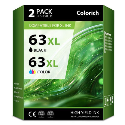 Compatible for HP 63XL Ink Cartridges 63 63XL Black and Color for Envy 4510 4520 Office 4650 4655 3830 Jet 5255 5258 Deskjet 3630 3632 1112 2132 2130 (1 Pack Black, 1 Pack Tri-color)