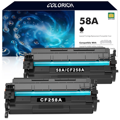 58A Toner Cartridges with Chip Compatible for HP 58A CF258A 58X CF258X Laserjet M428fdw M404 M404n M404dn M404dw N406dn MFP M428fdn M428dw M428 M430f Printer (Black, 2 Pack)