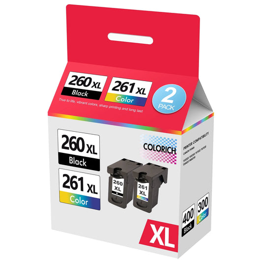 260XL 261XL Ink Cartridges Compatible for Canon PG-260XL 261XL Combo Pack for PIXMA TS6420 TR7020 TS5320 TS5300 TR7022 Printer (2 Pack, Black, Tri-color)
