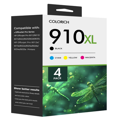 4-Pack 910XL Ink Cartridge Compatible for HP 910 XL 910XL Officejet Pro 8012 8013 8015 8022 8025 8028 8035 8012e 8015e 8022e 8025e 8028e 8034e 8035e Printer Ink Black,Cyan,Magenta,Yellow