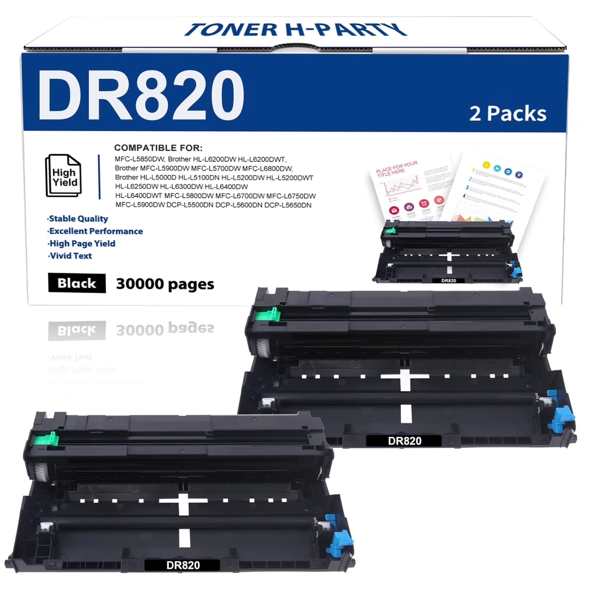 DR820 DR-820 DR 820 Drum Unit Compatible for Brother DR820 DR 820 Work for Brother HL-L6200DW MFC-L5850DW MFC-L5800DW MFC-L5900DW HL-L5200DW HL-L5100DN Printer (Black, 2-Pack)