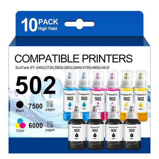 Ink Refill Bottles Compatible for 502 Ink Bottle Fit for Epson ET-2700/2750/3700/3750/4750/15000/ST-2000/3000/4000 Printers£¬10 Bottle