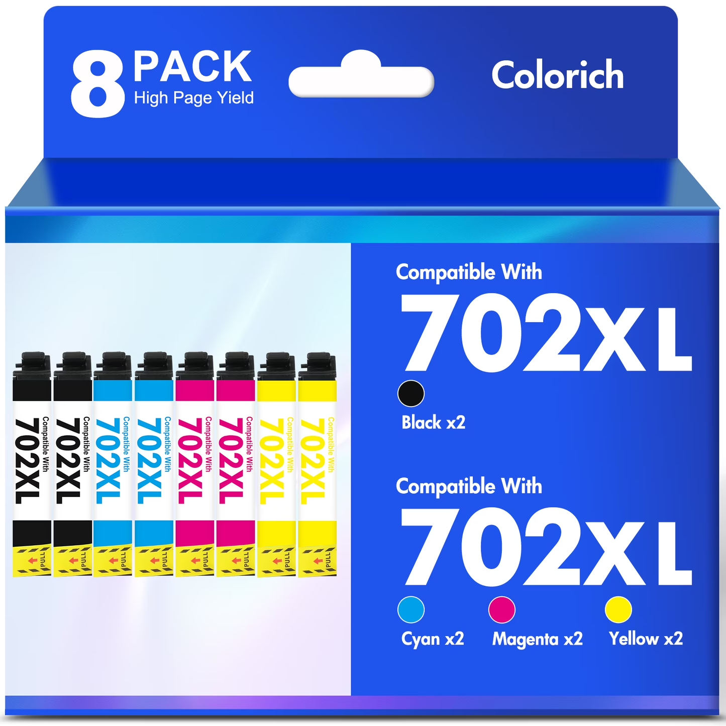 702 XL Ink Cartridge Compatible for Epson 702 Ink Cartridges Compatible for Epson Ink 702 T702XL for Workforce Pro WF-3720 WF-3730 WF-3733 (2K2C2M2Y)