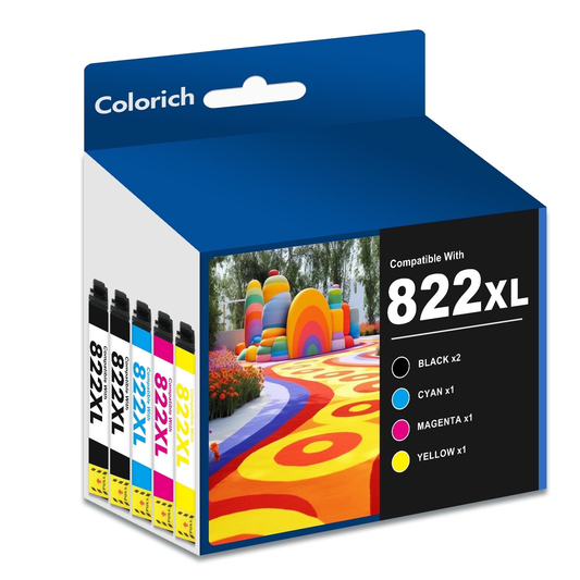 822XL Ink Cartridges 5 Pack Compatible for Epson 822 822XL Printer Ink Combo Pack for WorkForce Pro WF-3820 WF-4820 WF-4830 WF-4833 WF-4834 WF-3823 (2 x Black, Cyan, Magenta, Yellow)