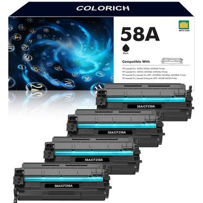 58A Toner Cartridge Black CF258A (With Chip) Compatible for HP 58A 58X M404 M404dn M404n Laserjet Pro MFP M428fdw M428dw M428fdn M428 M430 M406 Printer Ink | 4-Pack