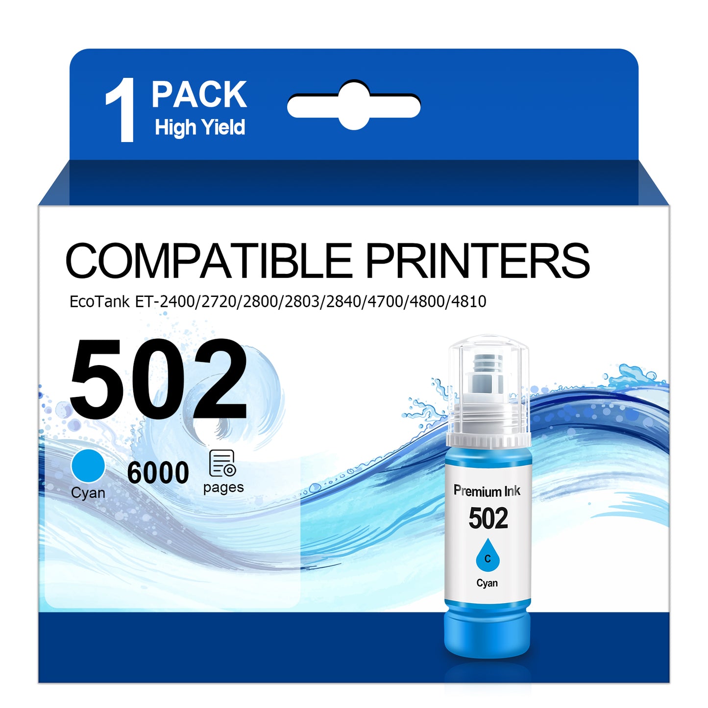Ink Refill Cyan Bottles Compatible for 502 Ink Bottle Fit for Epson ET-2700/2750/3700/3750/4750/15000/ST-2000/3000/4000 Printers£¬1 Bottle