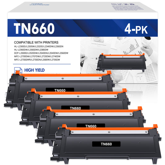 Colorich TN660 TN-660 Toner Cartridge Compatible for Brother TN 660 TN630 HL-L2300D HL-L2305W HL-L2360DW MFC-L2680W MFC-L2685DW MFC-L2700DW MFC-L2720DW MFC-L2740DW DCP-L2520DW Printer, 4-Pack Black
