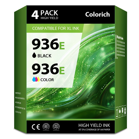 936 9125e Ink Cartridges Compatible for HP 936e 936 Ink Cartridge Combo Pack OfficeJet Pro 9130e 9135e 9120e 9730e 9130 9122e 9128e 9110b 9120b 9130b Printer 4 Pack, BK/C/M/Y
