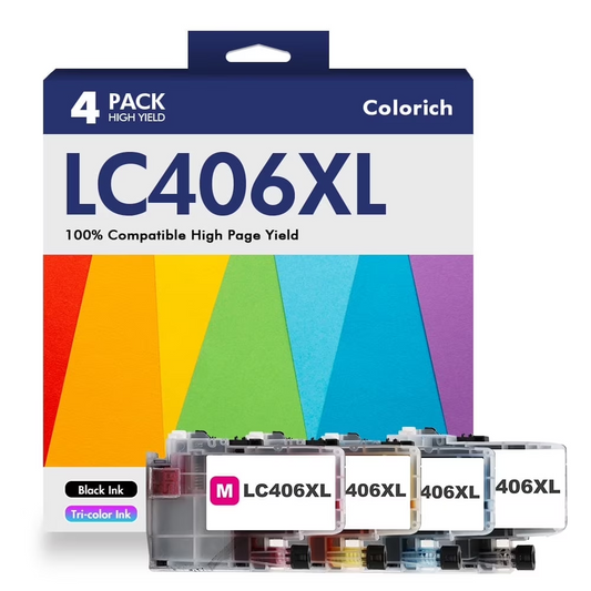 LC406XL LC406 Ink Cartridge Compatible for Brother MFC-J4335DW MFC-J5855DW Printer 406XL for MFC-J6555DW MFC-J4535DW MFC-J6955DW MFC-J4345DW MFC-J5955DW - 4 Pack Black Cyan Magenta Yellow