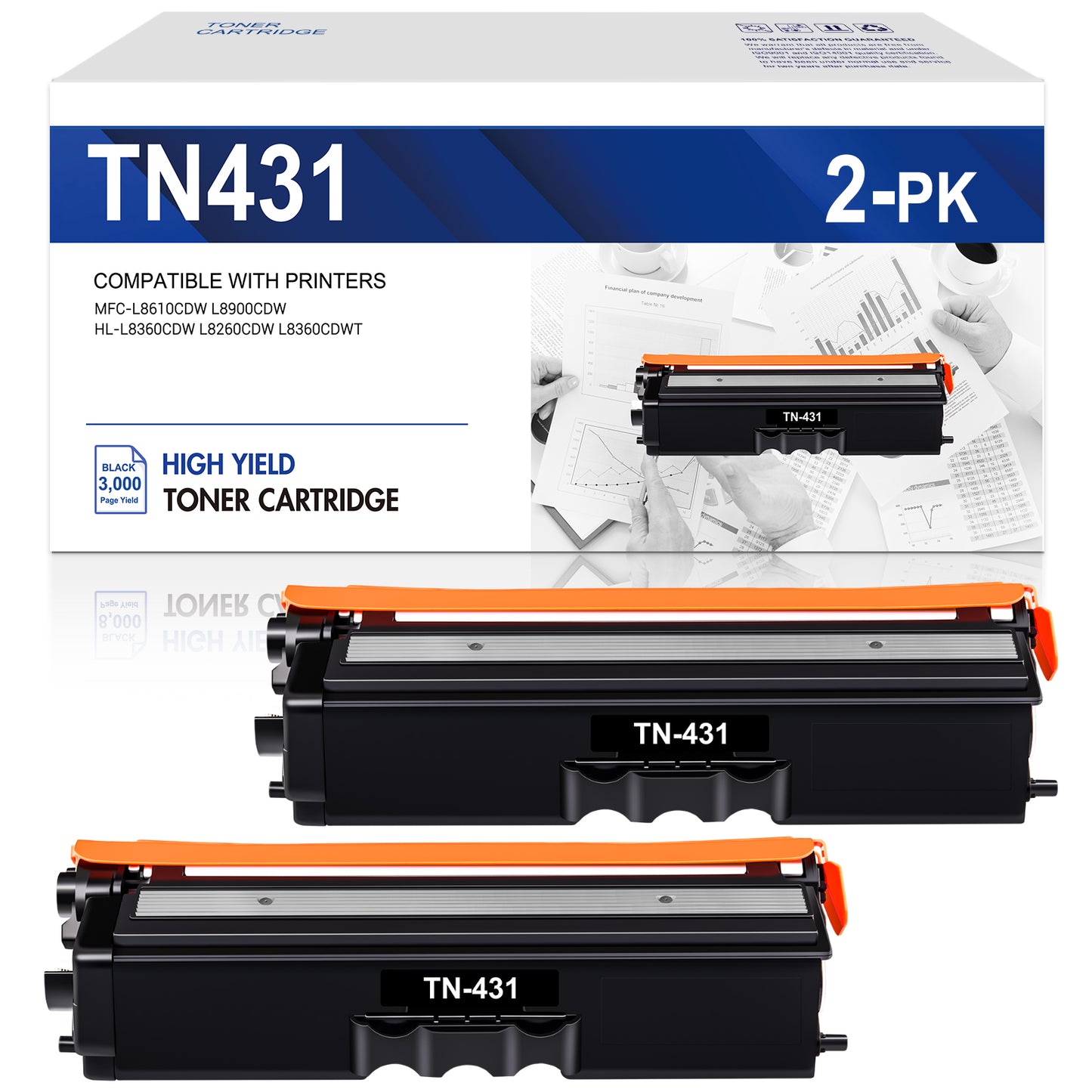 TN431 TN433 Toner Compatible for Brother TN-431BK TN431 TN433 TN436 Toner HL-L8260CDW L8360CDW L8360CDWT, MFC-L8610CDW L8900CD Printer Ink (Black,2-Pack)