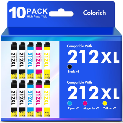 212XL Ink Cartridges Compatible for Epson 212XL 212 T212 Ink for WF-2850 WF-2830 XP-4105 XP-4100 Printers,10 Pack