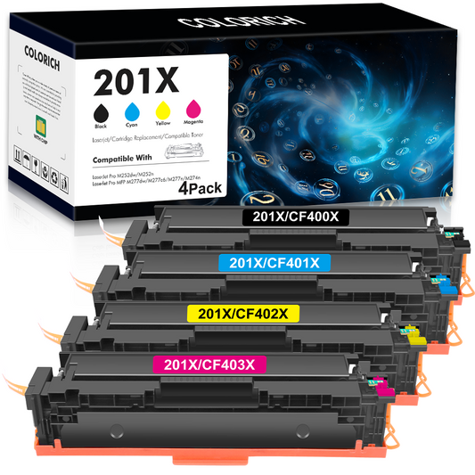 201X Toner Cartridges Compatible for HP 201X 201A CF400A CF400X Color Laserjet Pro MFP M277dw M252dw M277c6 M274n Printer Ink (Black Cyan Yellow Magenta 4-Pack)