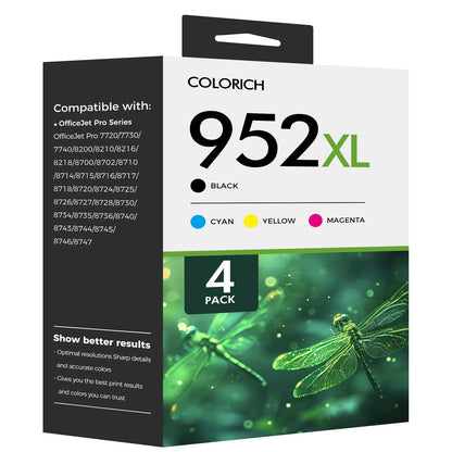952 952XL Ink Cartridges Compatible for HP 952XL 952 Ink Combo Pack for OfficeJet Pro 8710 7740 8720 8210 8715 8702 7720 8730 8740 8216 8725 8700 (4 Pack, 1B, 1C, 1M, 1Y)