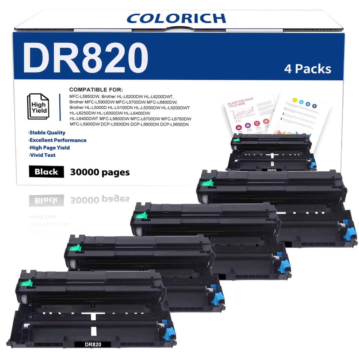 820 Drum Unit Compatible for Brother DR820 DR-820 DR 820 HL-L6200DW MFC-L5850DW MFC-L5900DW MFC-L6700DW MFC-L5800DW HLL6200DW HL-L5200DW HLL5100DN Printer (Black, 4-Pack)