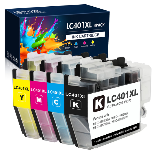LC401XL Ink Cartridge Compatible for Brother LC401 LC401XL for Brother MFC-J1010DW MFC-J1012DW MFC-J1170DW Printer (Black Cyan Magenta Yellow, 4 Pack)