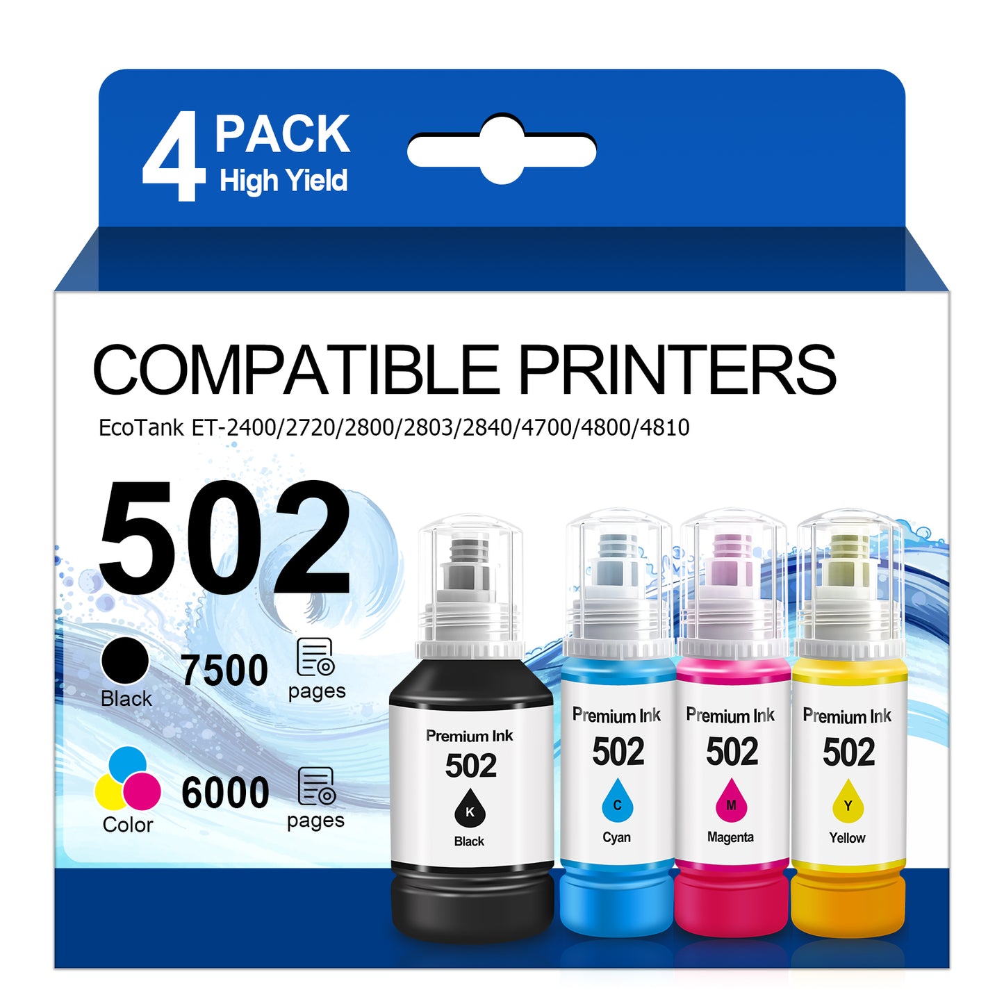 Ink Refill Bottles Compatible for 502 Ink Bottle Fit for Epson ET-2700/2750/3700/3750/4750/15000/ST-2000/3000/4000 Printers£¬4 Bottle
