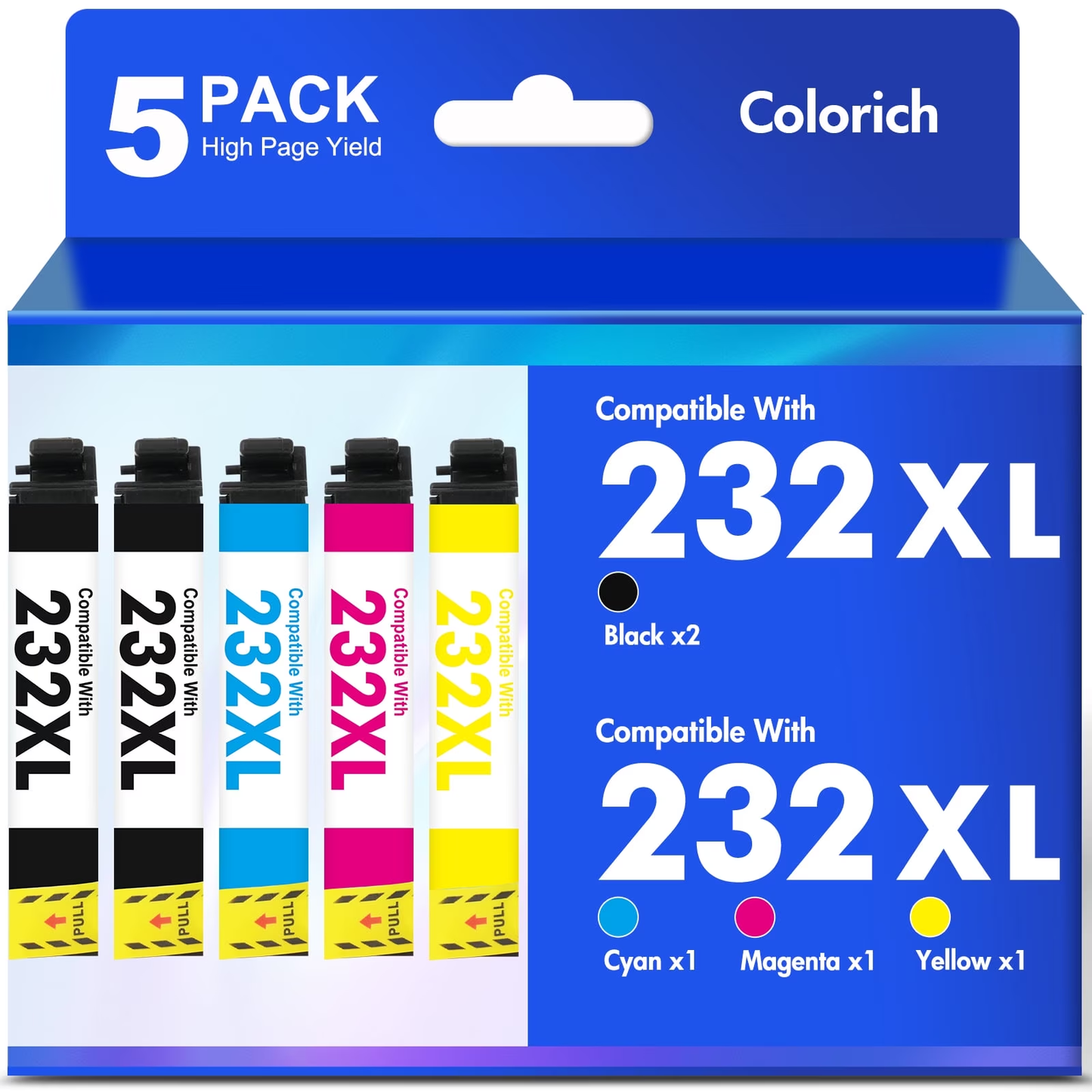 5 Pack, 232XL Ink Cartridges Compatible for Epson 232 232XL Printer Ink Combo Pack for Workforce WF-2930 WF-2950 Expression XP-4200 XP-4205 (2 x Black, Cyan, Magenta, Yellow)
