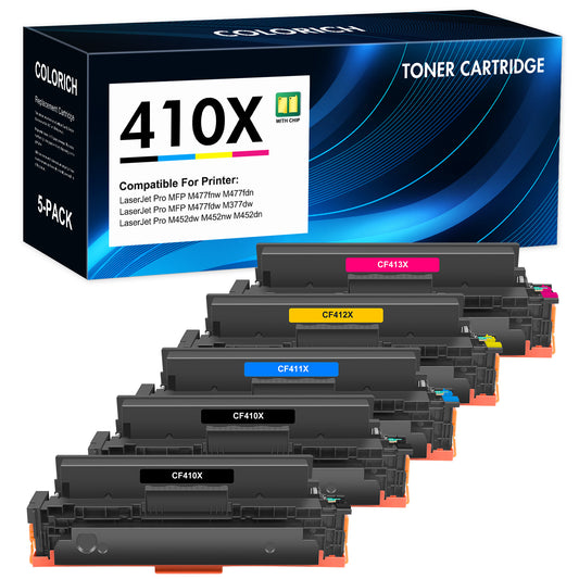 Compatible for HP 410X Toner Cartridges Pack of 4 410X 410A CF410X CF410A Laserjet MFP M477fdw M477fnw M477fdn Pro M452dn M452dw M452nw M477 M452 Printer Ink
