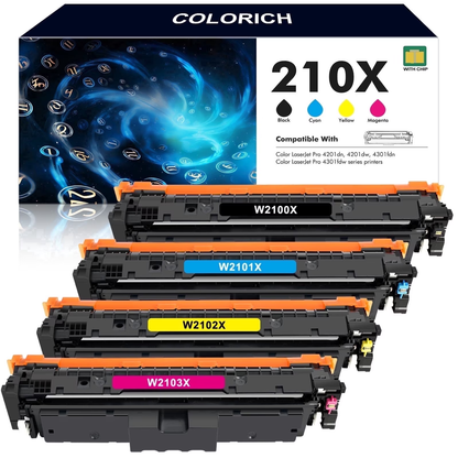 Compatible for HP 210X Toner Cartridges 210A 210 Toner Cartridges 4 Pack High Yield for Color LaserJet Pro MFP 4301fdw 4301fdn Pro 4201dw 4201dn Printer W2100X W2100A Ink (with Chip)