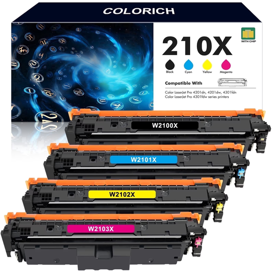 Compatible for HP 210X Toner Cartridges 210A 210 Toner Cartridges 4 Pack High Yield for Color LaserJet Pro MFP 4301fdw 4301fdn Pro 4201dw 4201dn Printer W2100X W2100A Ink (with Chip)