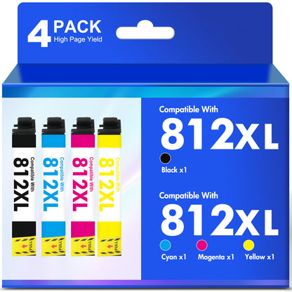812XL Ink Cartridge Compatible for Epson 812 T812 T812xl WF7840 WF7820 Use with Epson WorkForce Pro WF-7310 WF-7820 WF-7840 EC-C7000 Printers (Black Cyan Magenta Yellow, 4-Pack)