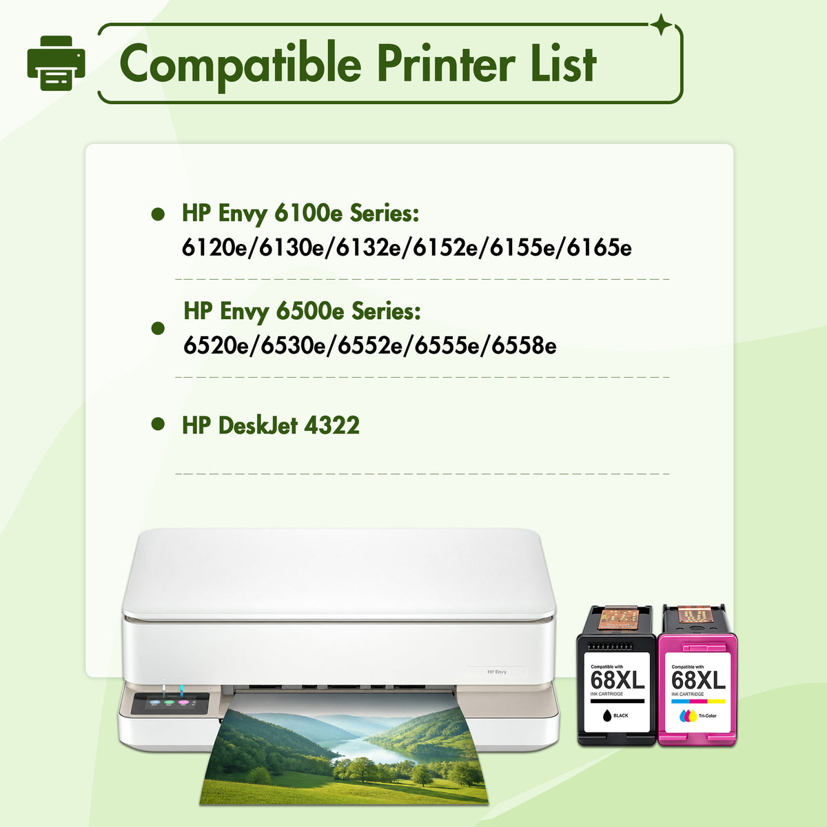 68XL 68 Ink Cartridge Compatible for 68e Ink Black High Yield for Envy 6120e 6152e 6155e 6555e Printer (1 Black)