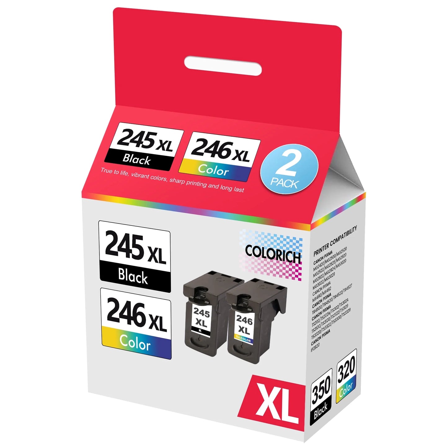 245XL 246XL Ink Cartridge for Canon Ink 245 and 246 for Pixma MX492 MX490 MG2522 MG2920 MG2922 TR4520 TR4522 TR4527 TS3320 TS3322 Printer , 2 Pack