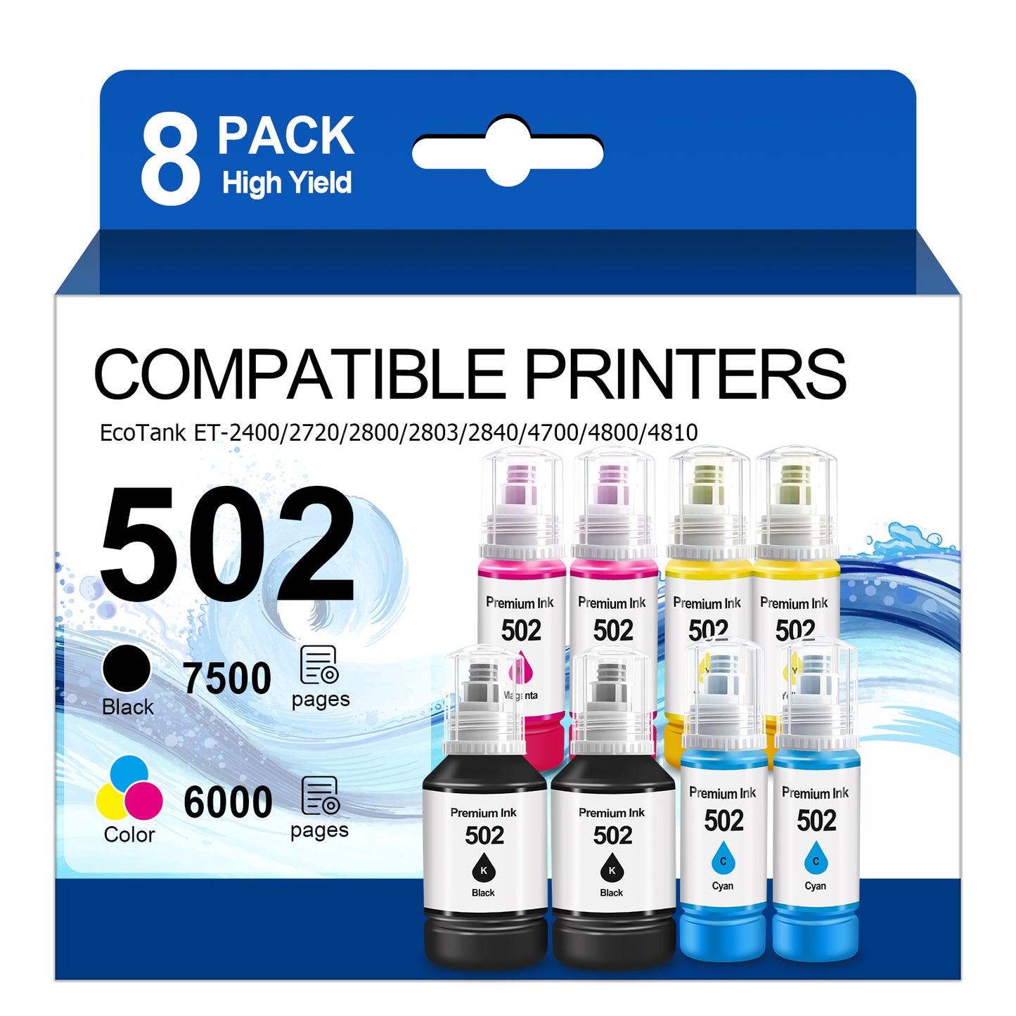 Ink Refill Bottles Compatible for 502 Ink Bottle Fit for Epson ET-2700/2750/3700/3750/4750/15000/ST-2000/3000/4000 Printers£¬8 Bottle
