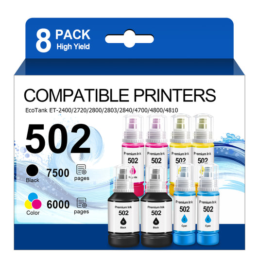 Ink Refill Bottles Compatible for 502 Ink Bottle Fit for Epson ET-2700/2750/3700/3750/4750/15000/ST-2000/3000/4000 Printers£¬8 Bottle