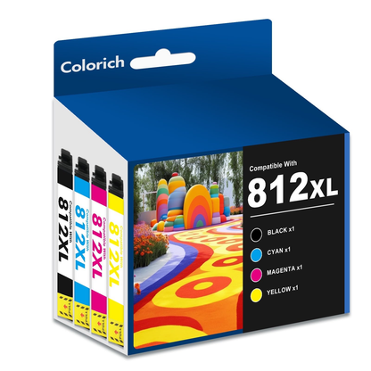 812XL Ink Cartridge Compatible for Epson 812 T812 T812xl WF7840 WF7820 Use with Epson WorkForce Pro WF-7310 WF-7820 WF-7840 EC-C7000 Printers (Black Cyan Magenta Yellow, 4-Pack)