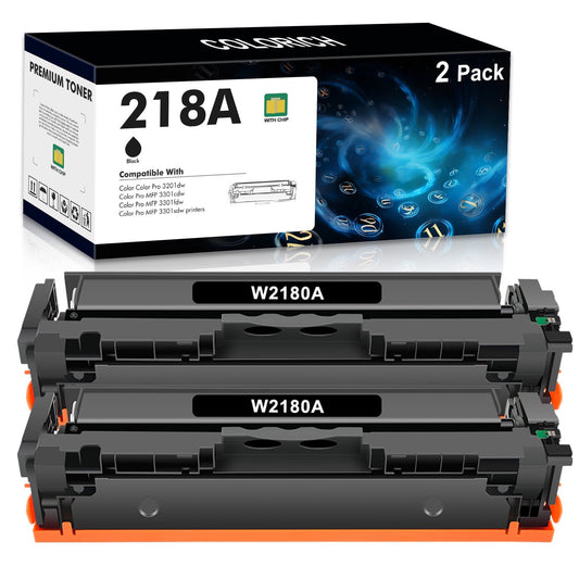 218A Black Toner Cartridges 2 Pack With Chip Compatible for HP 218A W2180A 218X W2180X 218 3301fdw Color Laserjet Pro MFP 3301fdw 3301cdw 3201dw 3301sdw 3301 3201 Series Printer High Yield Ink