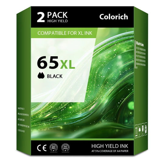 65XL Ink Cartridges Compatible for HP 65 65XL for Envy 5055 5052 5058 Deskjet 3755 2655 2652 3722 2622 2624 2620 (2 Pack Black)