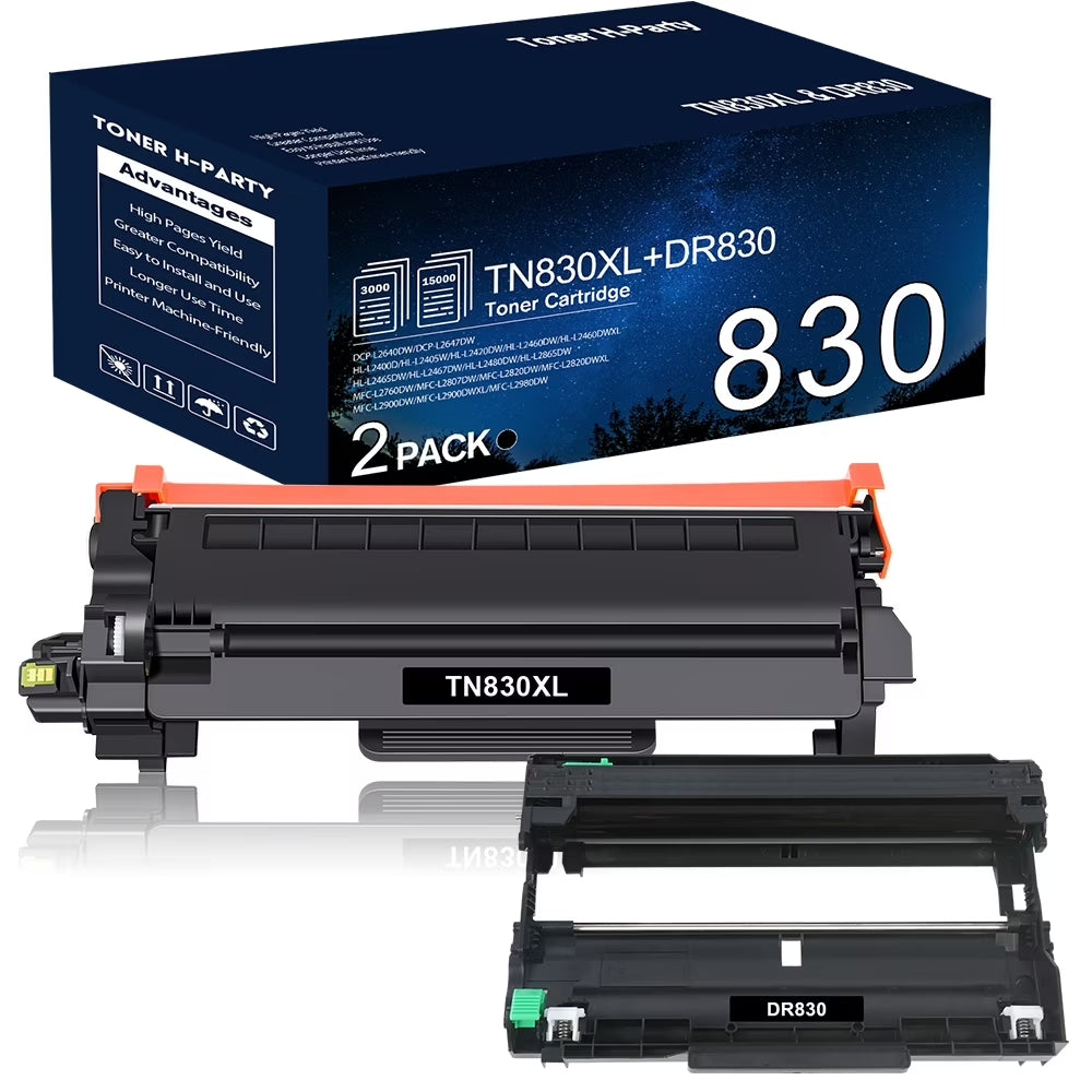1 * TN830XL + 1 * DR830 Toner Cartridge and Drum Unit Compatible for Brother TN830XL DR-830 TN830 Work with DCP-L2640DW HL-L2460DW HL-L2405W HL-L2400D HL L2480dw HL L2460dw XL Printer