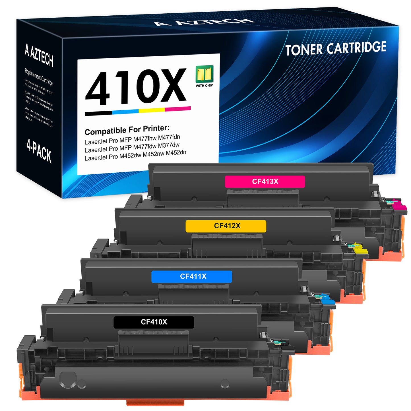 410X Compatible for HP 410X Toner Cartridges Pack of 4 410X 410A CF410X CF410A Laserjet MFP M477fdw M477fnw M477fdn Pro M452dn M452dw M452nw M477 M452 Printer Ink