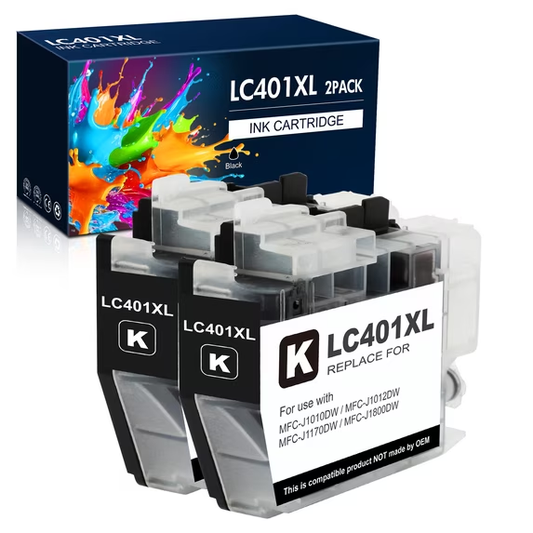 LC401XL High Yield Black Ink Cartridge Compatible for Brother lc401 lc401xl ink with Brother MFC-J1010DW MFC-J1012DW MFC-J1170DW (2 Black)