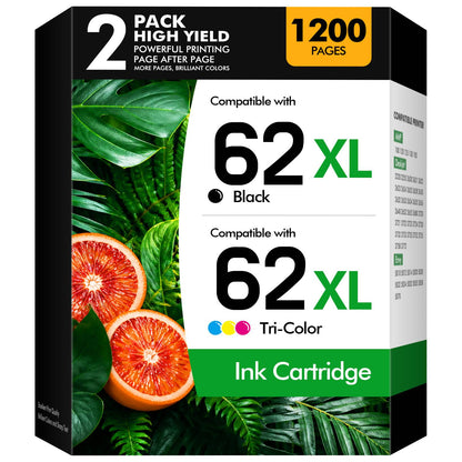 62XL Ink Cartridges Compatible for HP 62 Ink Cartridge Combo Pack HP Ink 62 for Envy 5660 7645 7640 5540 OfficeJet 250 Printer，Black and Color