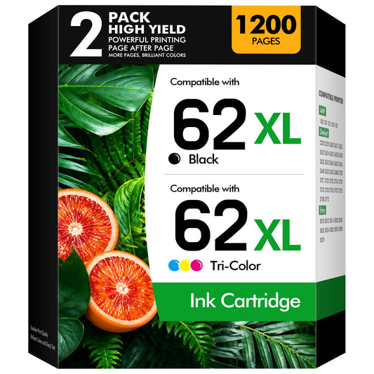 62XL Ink Cartridges Compatible for HP 62 Ink Cartridge Combo Pack HP Ink 62 for Envy 5660 7645 7640 5540 OfficeJet 250 Printer，Black and Color