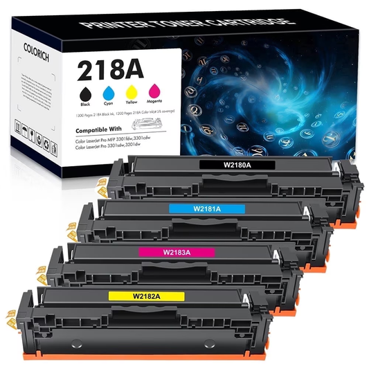 218A Toner Cartridges 4 Pack No Chip Compatible for 218X W2180X 218A W2180A 218 3301fdw Color Laserjet Pro MFP 3301fdw 3301cdw 3201dw 3301sdw 3301 3201 Series Printer High Yield Ink