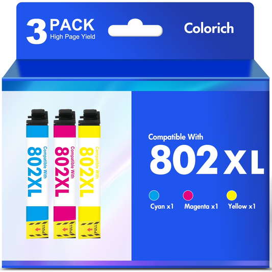 802XL Ink Cartridges 3 Pack Compatible for Epson 802 Ink 802 XL Printer Ink for Epson WF-4740 WF-4730 WF-4720 WF-4734 WF-4745 EC-4020 EC-4030 EC-4040 (1 Cyan, 1 Magenta, 1 Yellow)