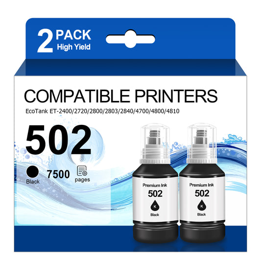 Ink Refill Black Bottles Compatible for 502 Ink Bottle Fit for Epson ET-2700/2750/3700/3750/4750/15000/ST-2000/3000/4000 Printers£¬2 Bottle
