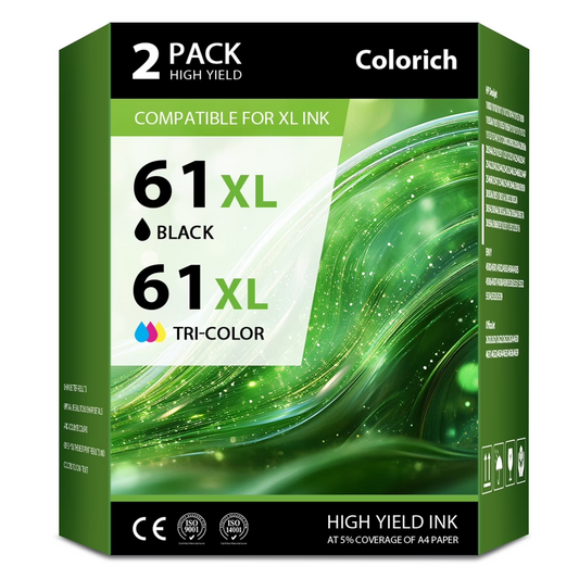 61XL Ink Cartridges Compatible for HP 61 Black/Tri-color Ink Work for Envy 4500 5530 4502 Officejet 4630 4635 Deskjet 1000 1010 1512 Printers (2 Pack, Black and Color)