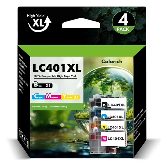 LC401XL LC401 MFC-J1010DW Ink Cartridges for Brother Printer 401XL LC 401 4-Pack High Yields for MFC-J1010DW MFC-J1170DW MFC-J1012DW MFC-J1800DW MFC J1010DW (Black, Cyan, Magenta, Yellow)