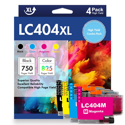 LC404 Ink Cartridges High Yield Compatible for Brother LC404 LC-404 Work for Brother MFC-J1205W MFC-J1215W MFC-J1205W XL Printer Ink (Black Cyan Magenta Yellow, 4 Pack)