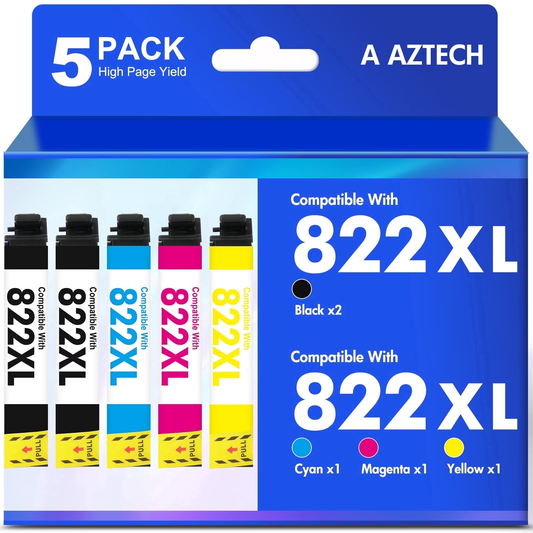 822XL Ink Cartridges 5 Pack Compatible for Epson 822 822XL Printer Ink Combo Pack for WorkForce Pro WF-3820 WF-4820 WF-4830 WF-4833 WF-4834 WF-3823 (2 x Black, Cyan, Magenta, Yellow)